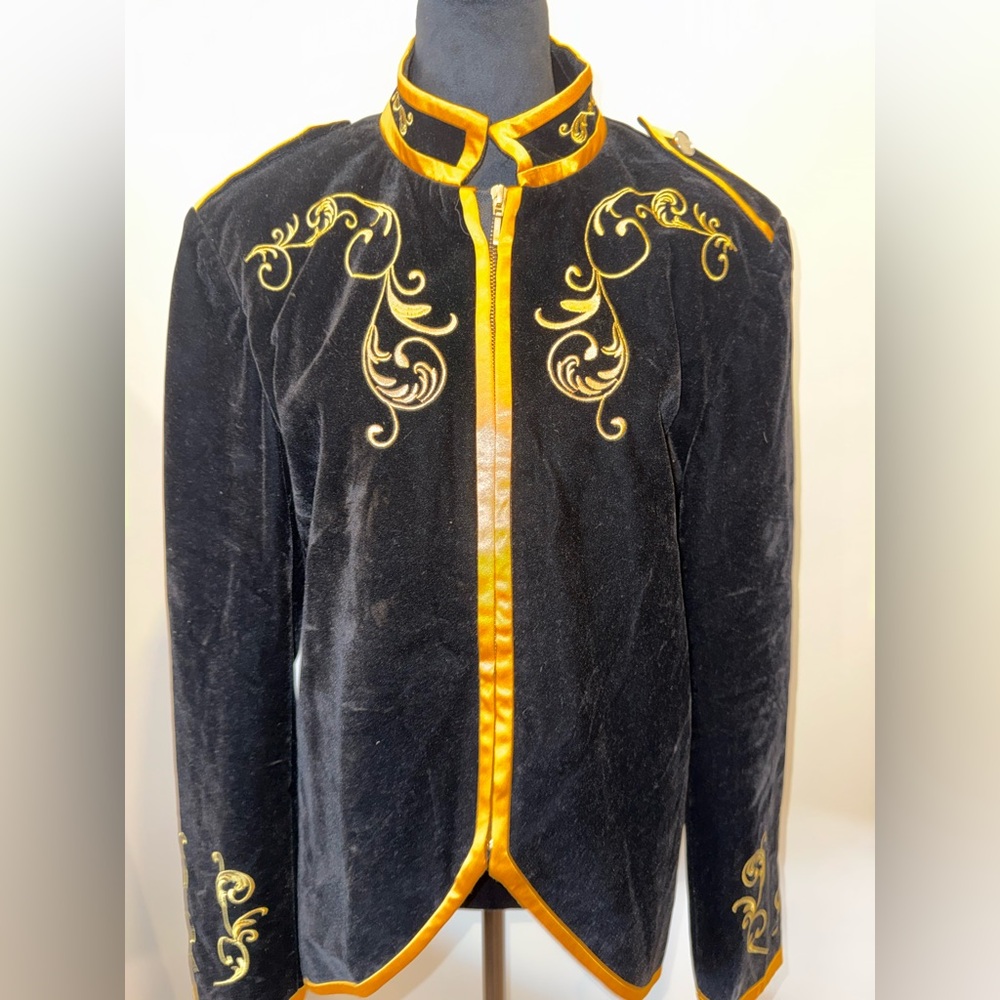 Women's Black Velvet Blazer with Gold Embroidery